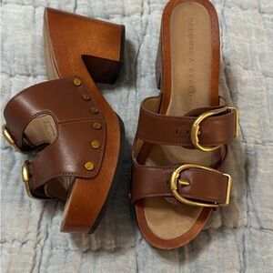 Veronica Beard Halifax Clog 6.5 Luggage Brown Leather Women's Sandals